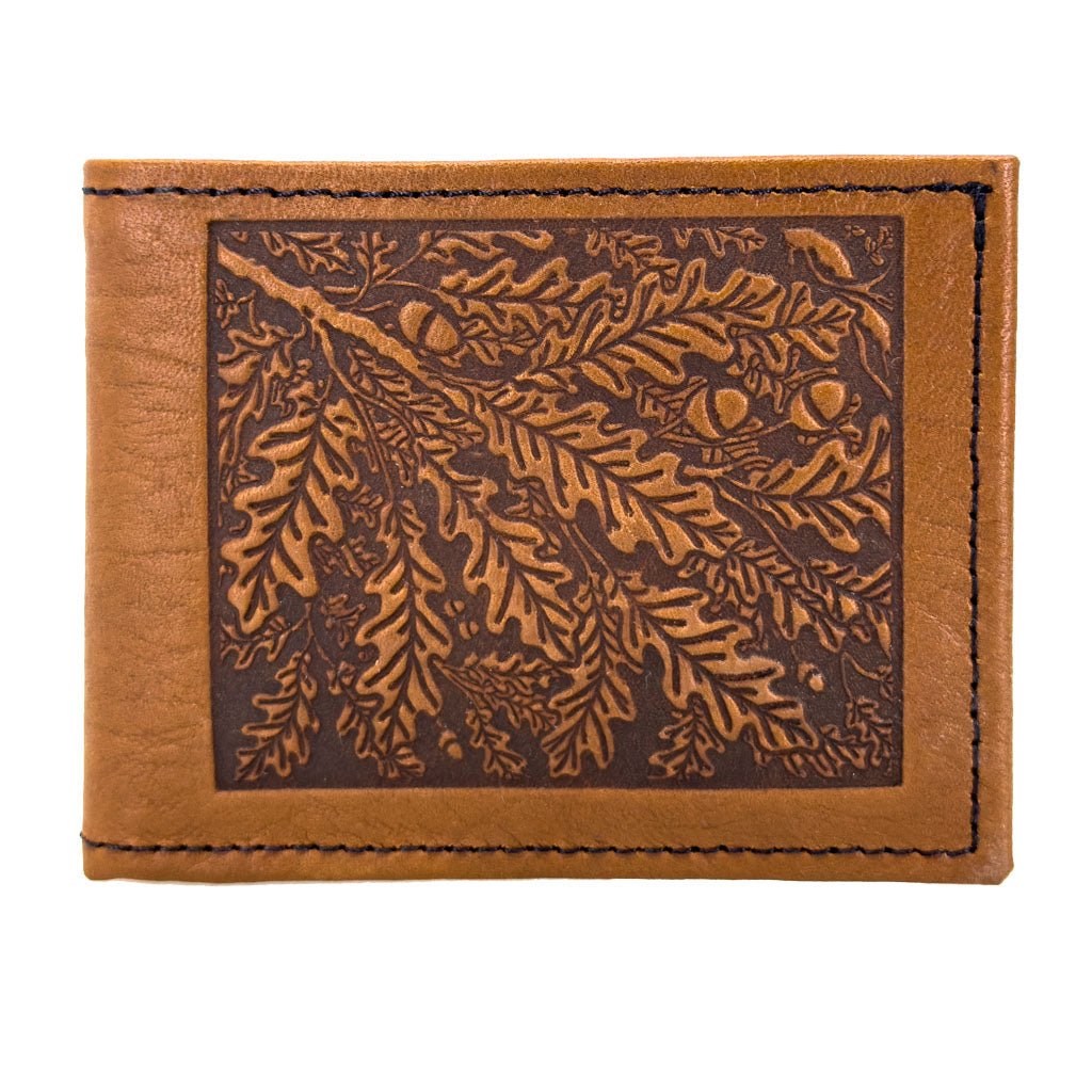Oberon Design Leather Men's Wallet, Oak Leaves, Saddle
