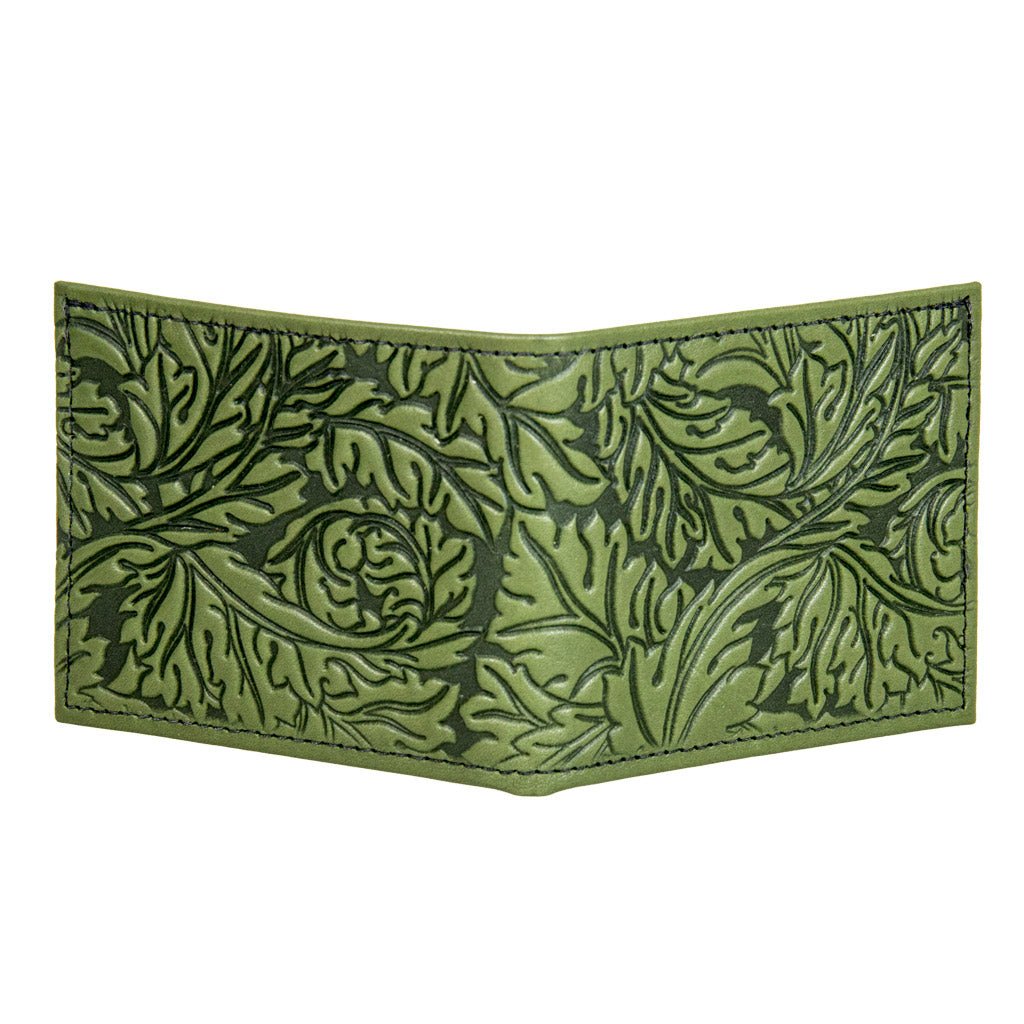 Oberon Design Leather Bi-fold Women&#39;s Wallet, Acanthus Leaf, Open