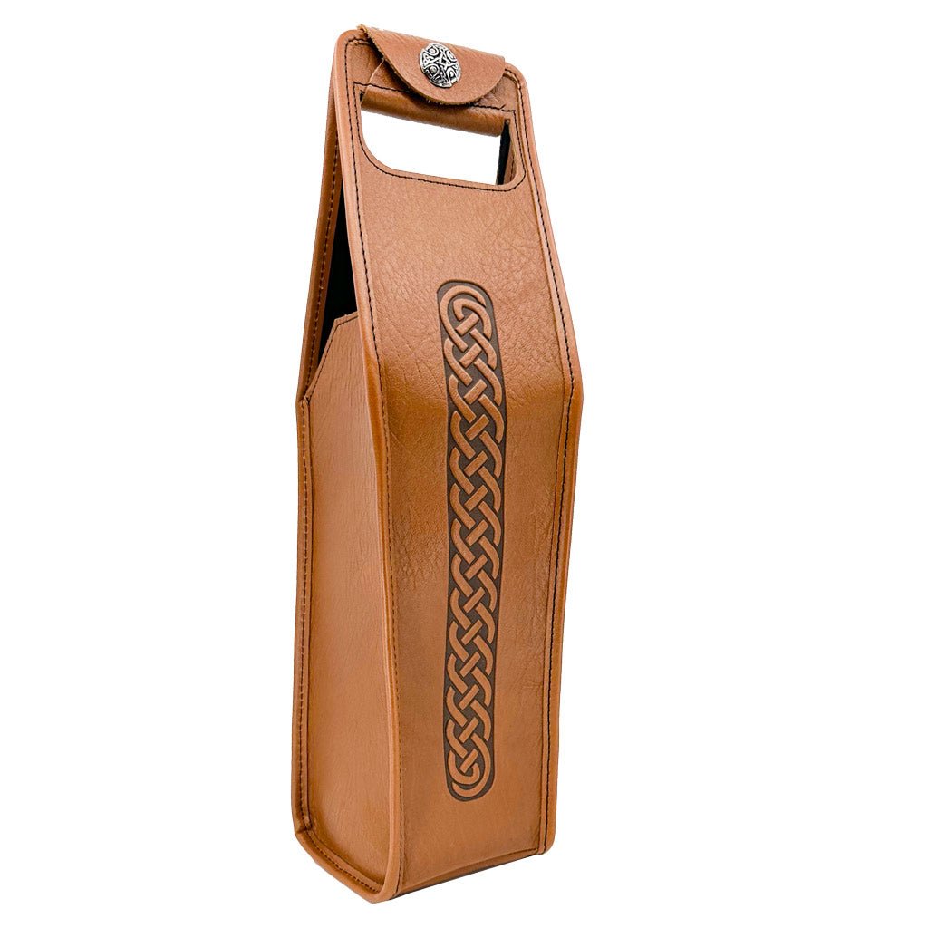 Oberon Design Wine Bottle Carrier Bag, Celtic Braid, Saddle