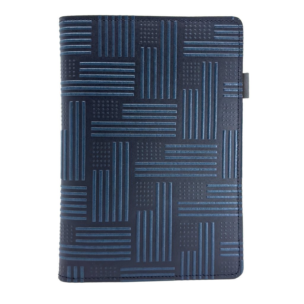 Oberon Design Limited Edition Leather Portfolio with Notepad, American Flag, Navy