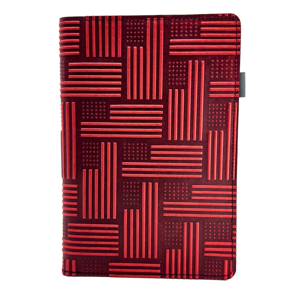 Oberon Design Limited Edition Leather Portfolio with Notepad, American Flag, Red