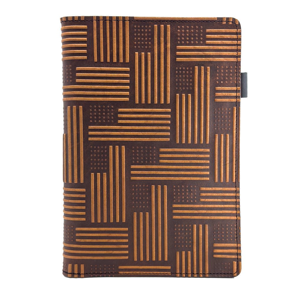Oberon Design Limited Edition Leather Portfolio with Notepad, American Flag, Saddle