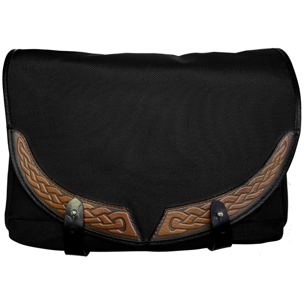 Oberon Design Messenger Bag, Slimline, Celtic Braid, Saddle