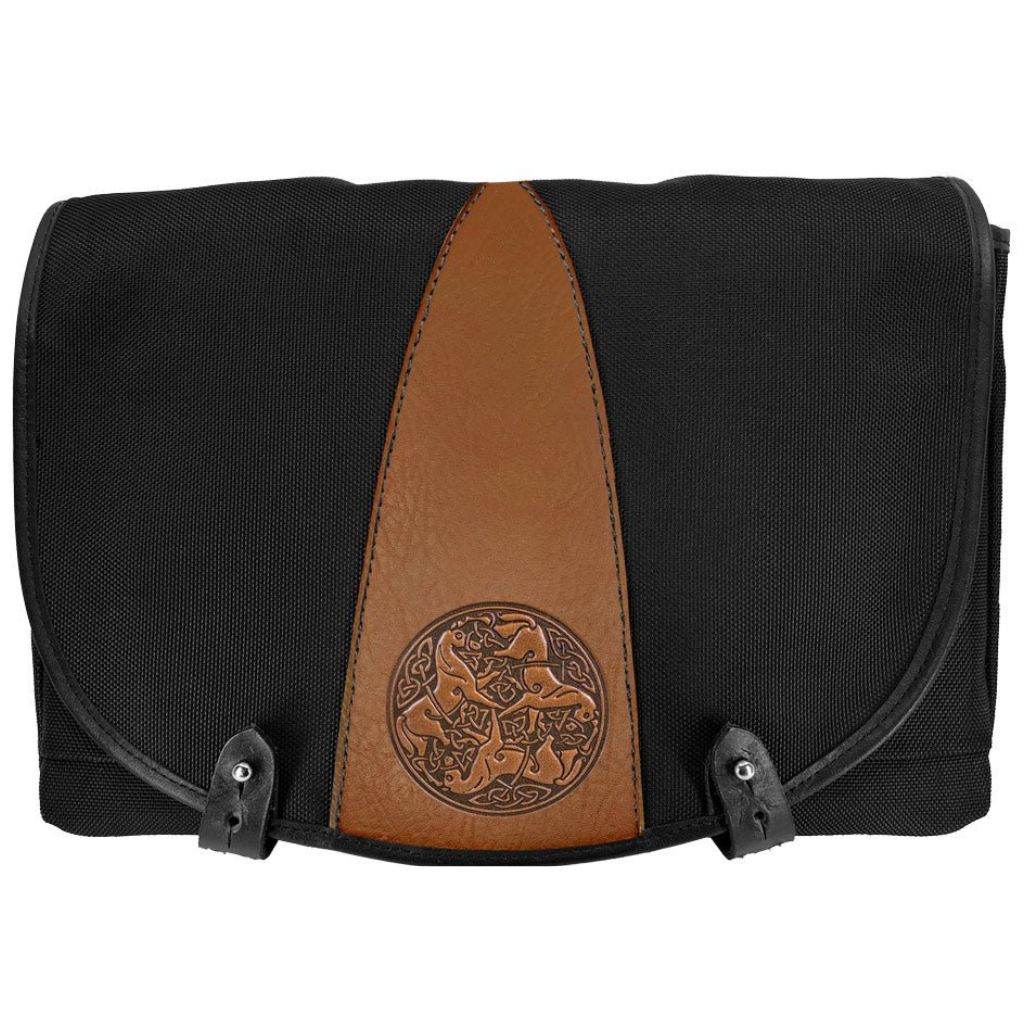 Oberon Design Messenger Bag, Slimline, Celtic Horses, Saddle
