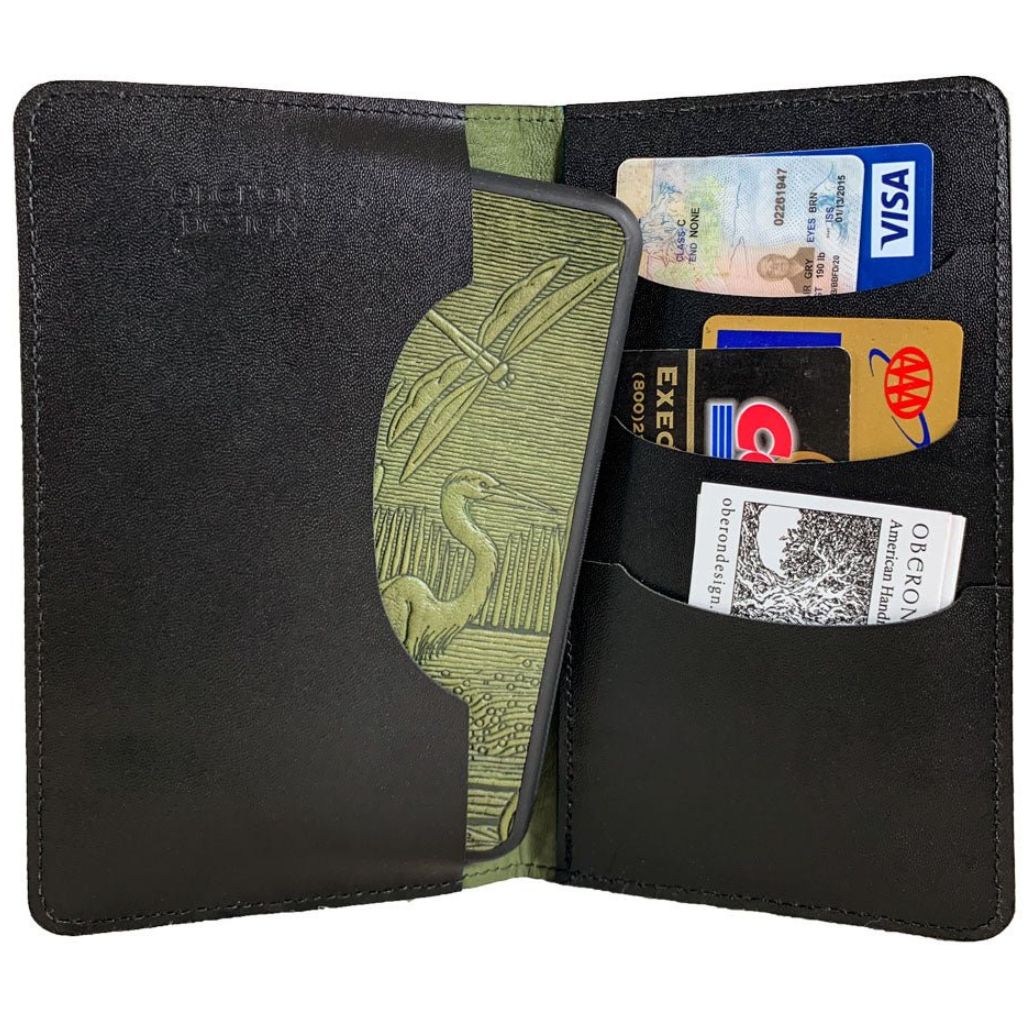 Oberon Design Large Leather Smartphone Wallet, Interior with Cards