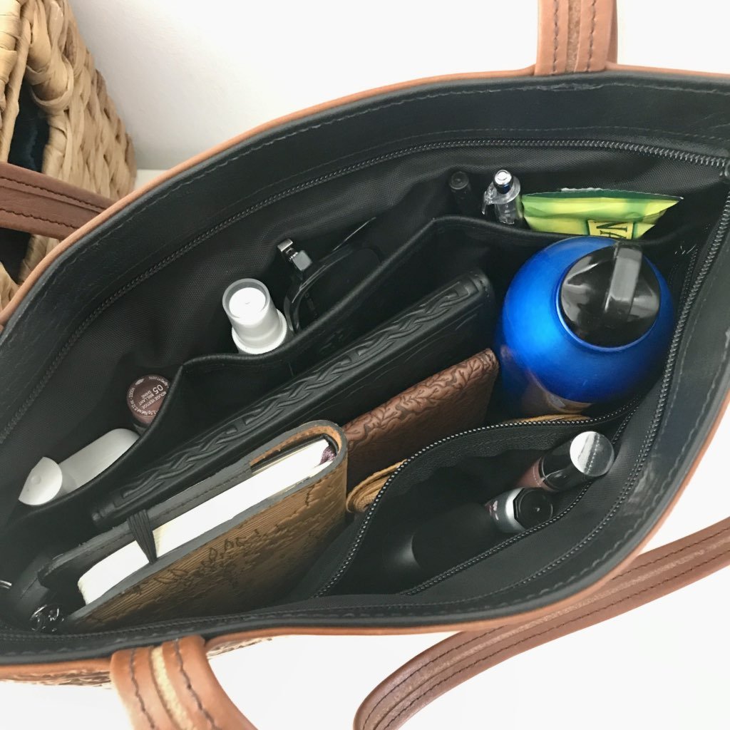 Interior of leather streamline handbag