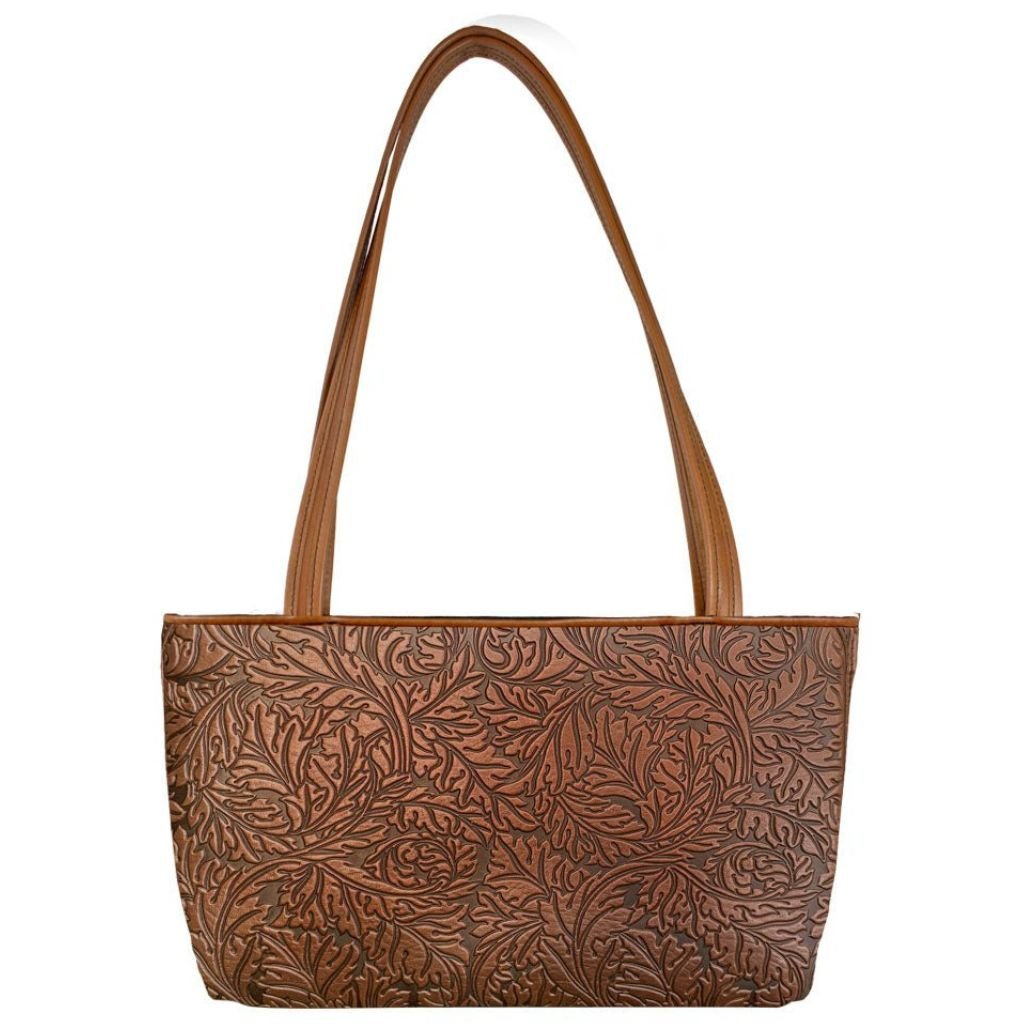Oberon Design Leather Women's Handbag, Acanthus Streamline, Navy, Front