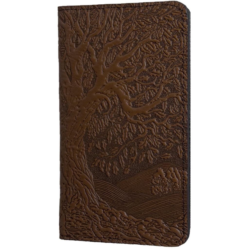 Leather Checkbook Cover, Tree of Life in Saddle