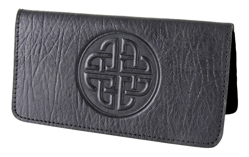 Oberon Design Small Leather Smartphone Wallet, Celtic Love Knot in Black