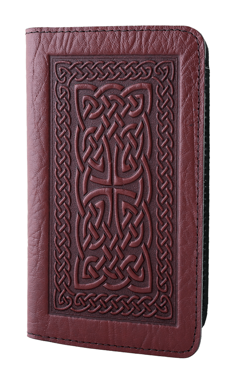 Oberon Design Small Leather Smartphone Wallet, Celtic Braid in Green