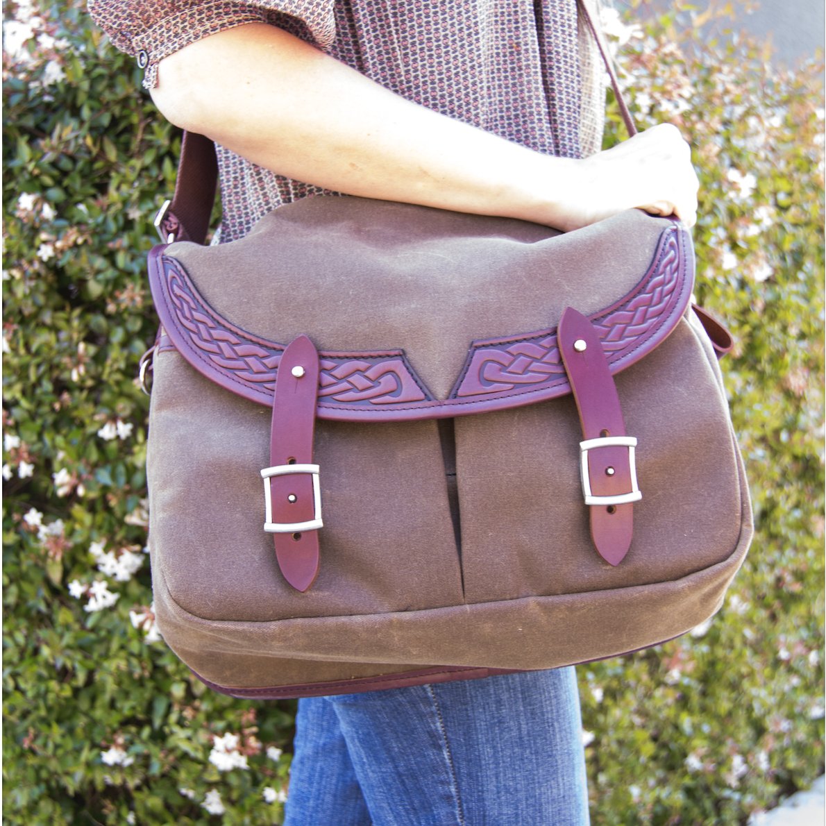Crosstown messenger bag, waxed canvas and leather 