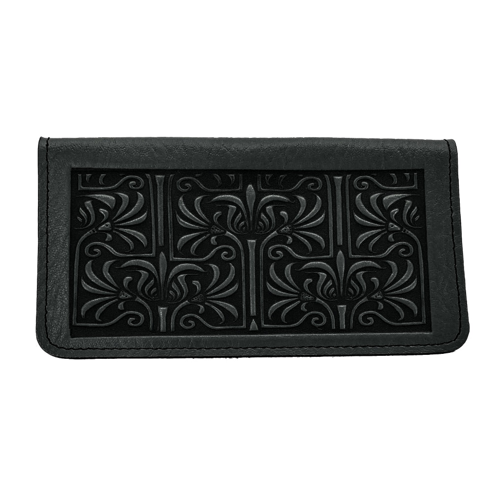 Art Nouveau lattice Leather Checkbook Cover in Black