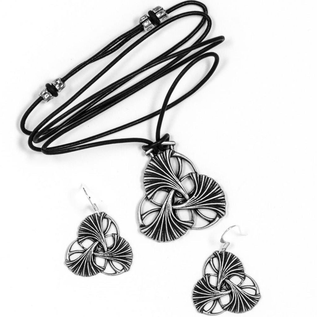 Oberon Design Britannia Metal Jewelry, Art Nouveau Ginkgo Set