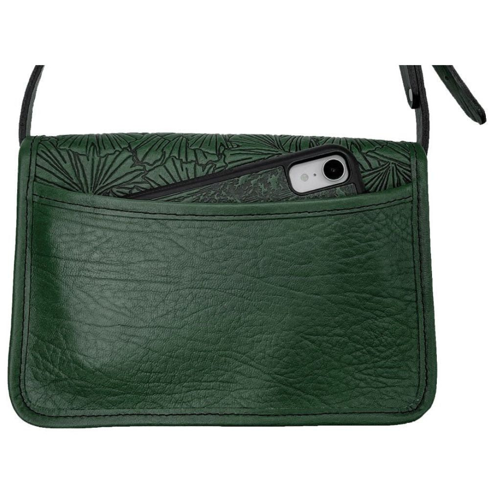 Oberon Design Leather Women&#39;s Cell Phone Handbag, Becca, Ginkgo, Green Back