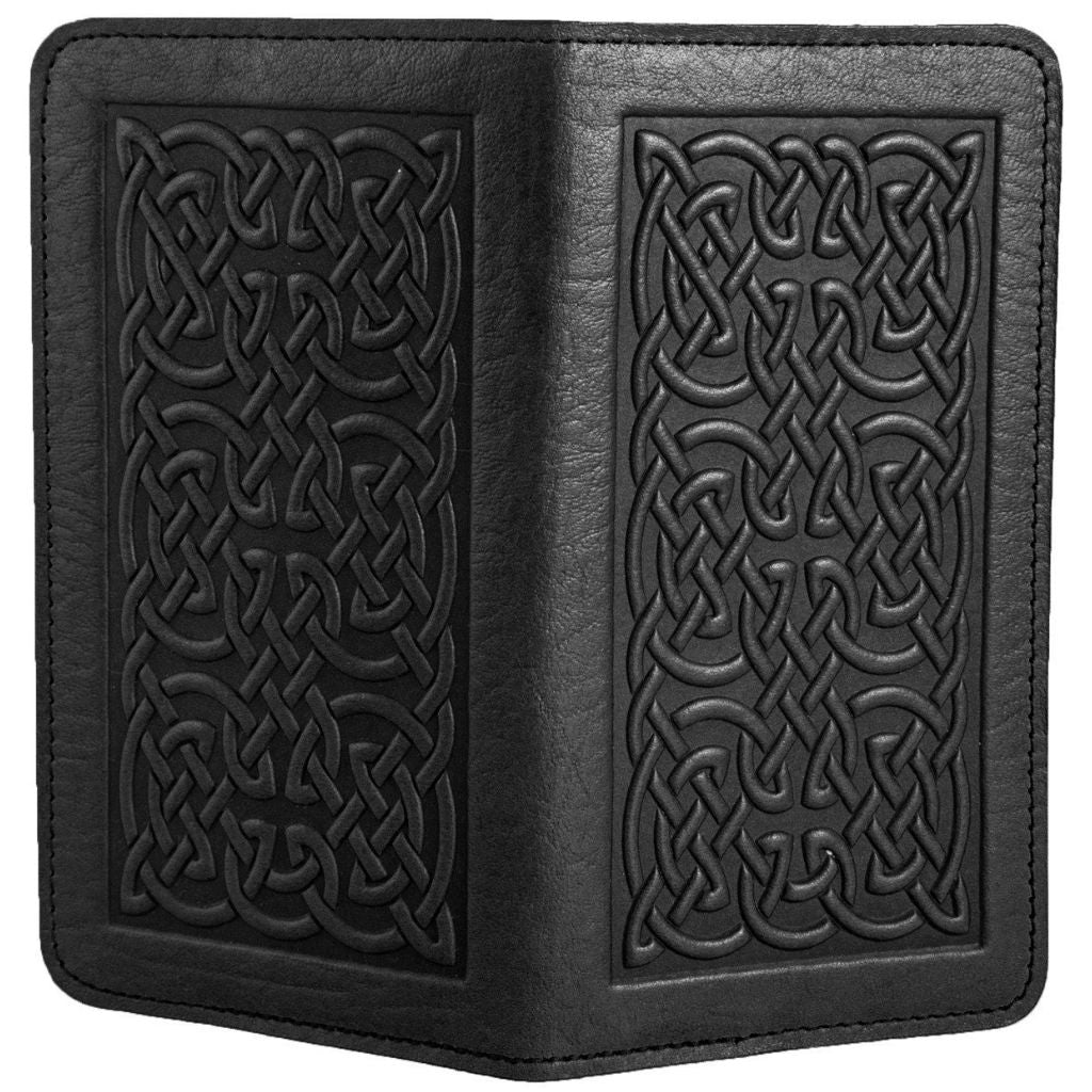 Leather Checkbook Cover, Bold Celtic - Black, Open