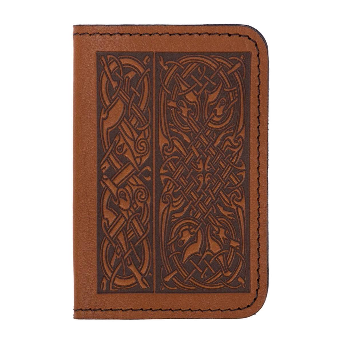 Leather Card Holder, Mini Wallet, Celtic Hounds in Saddle