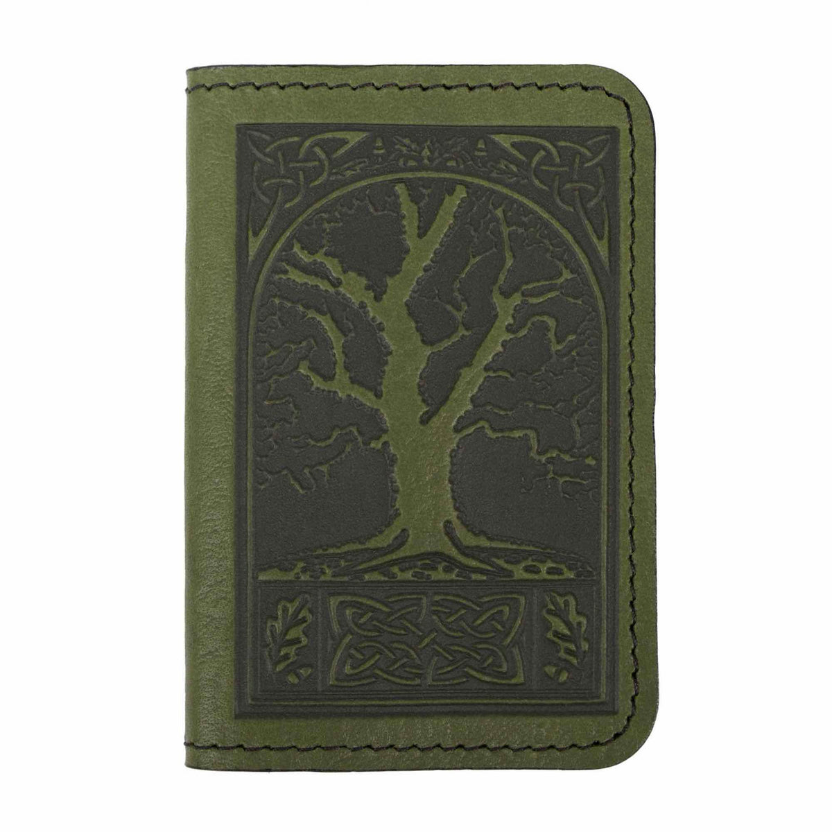 Oberon Leather Business Card Holder, Mini Wallet, Celtic Oak Fern