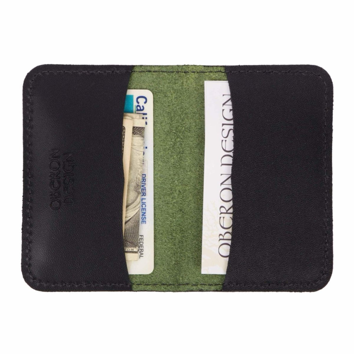Leather Card Holder interior open view in Fern