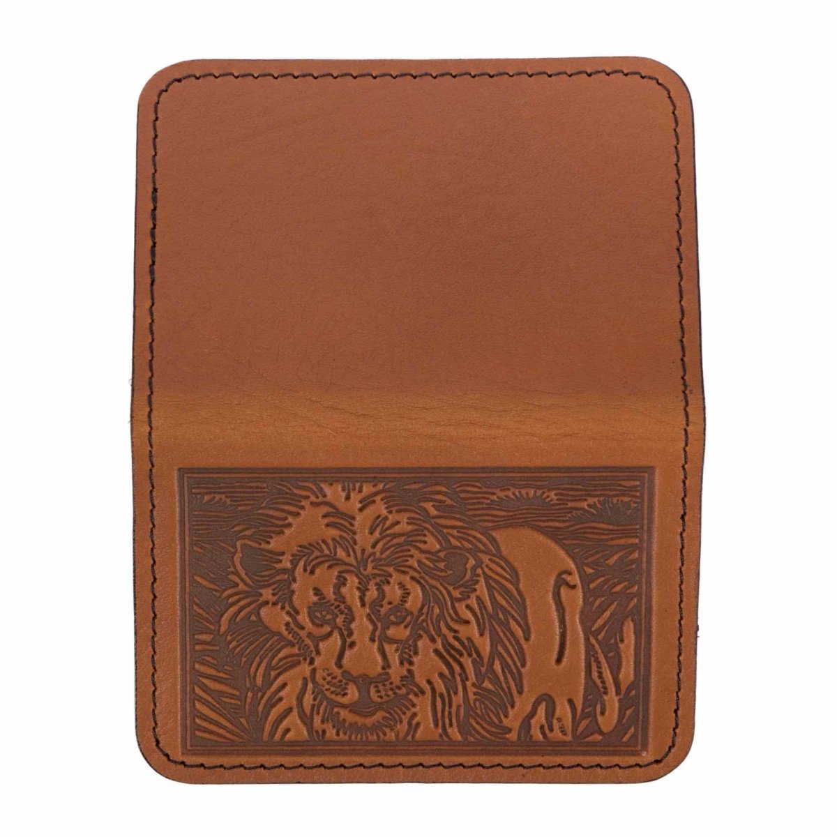 Lion Card Holder Mini Wallet, Saddle open