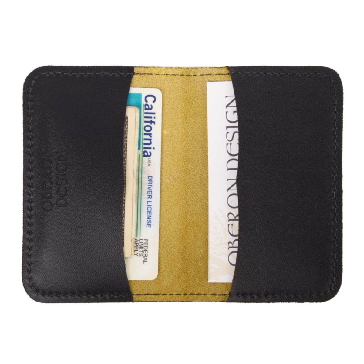 Leather Card Holder interior open view in Marigold