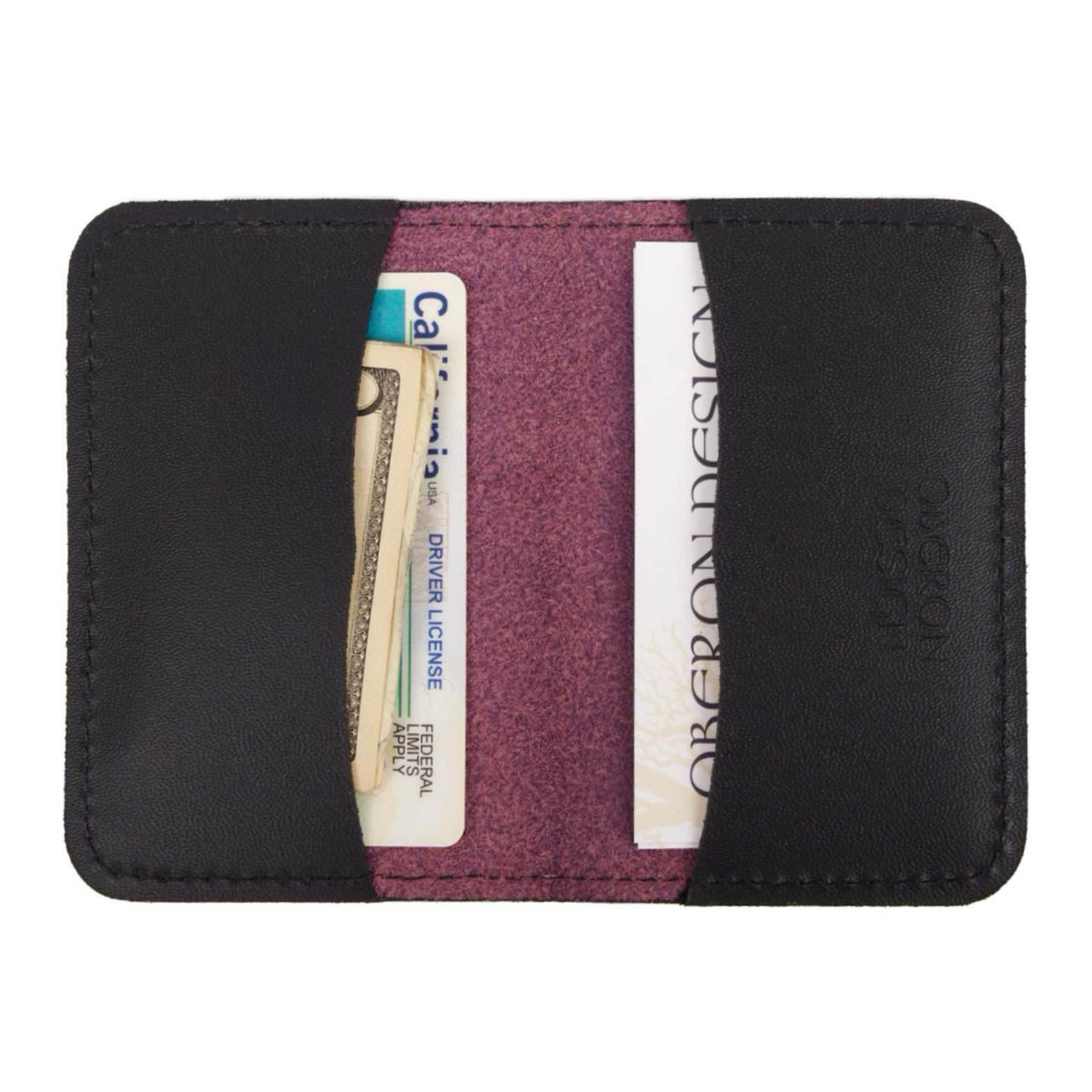 Leather Card Holder interior open view in orchid