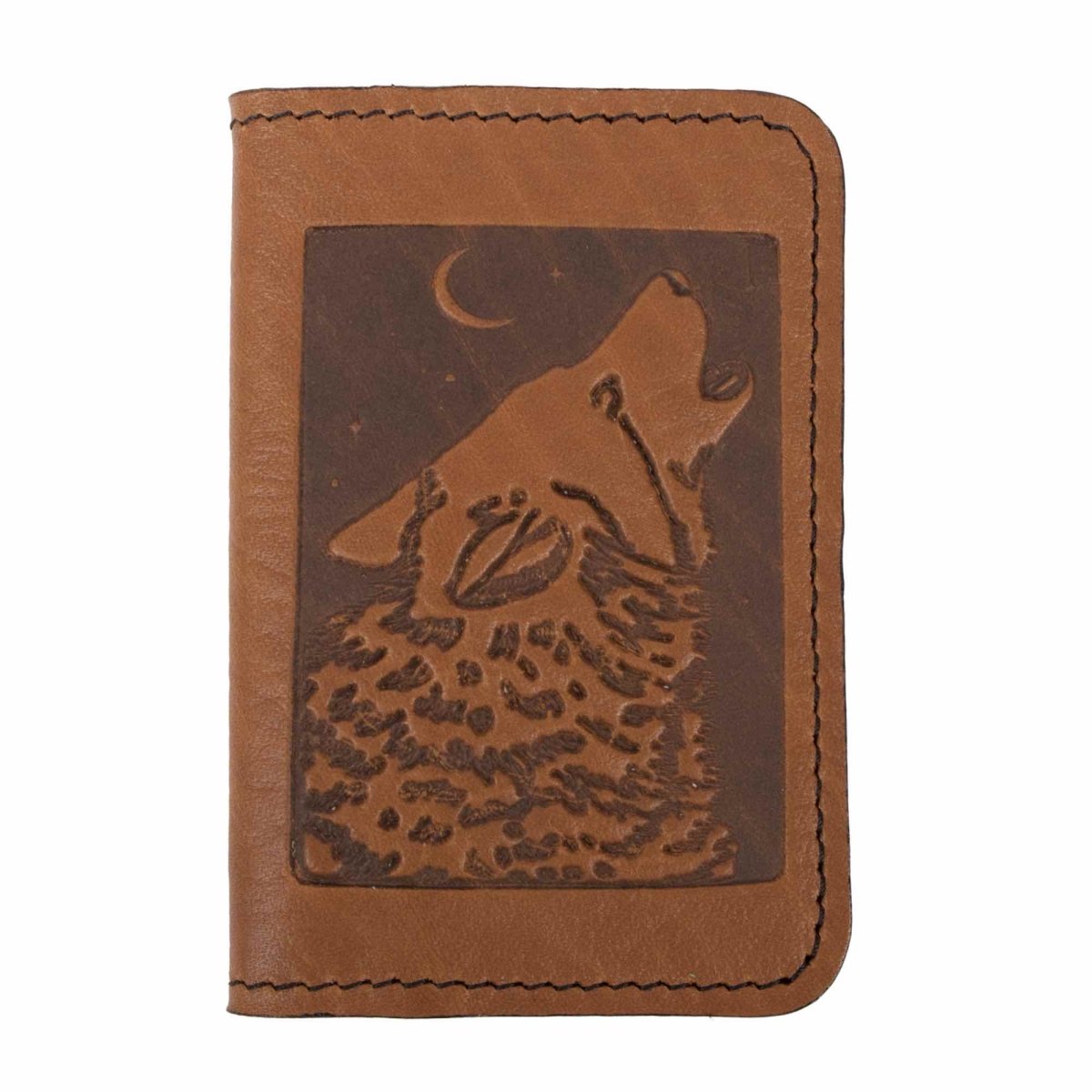 Singing Wolf Card Holder Mini Wallet, Saddle