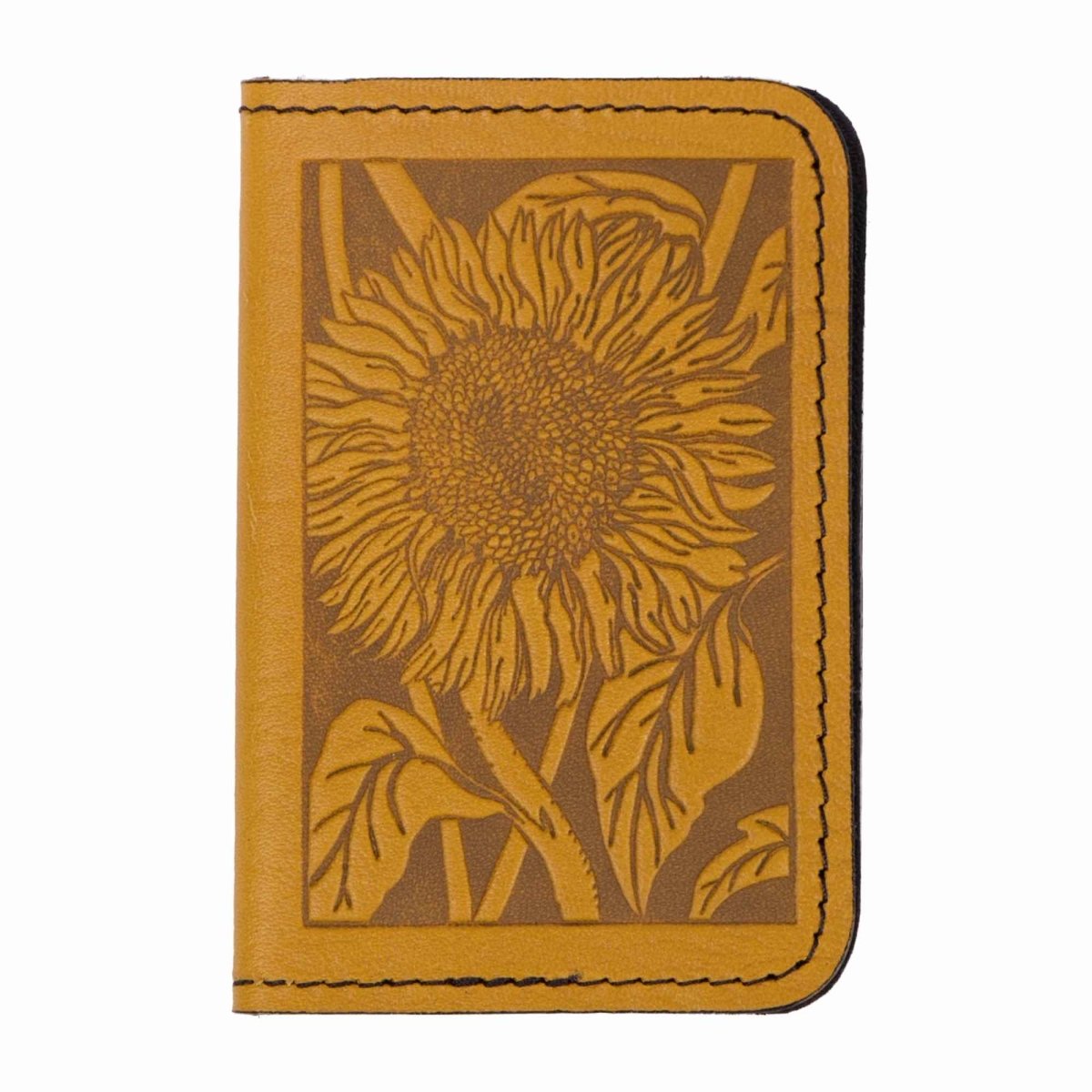 Oberon Design Leather Business Card Holder, Mini Wallet, Sunflower