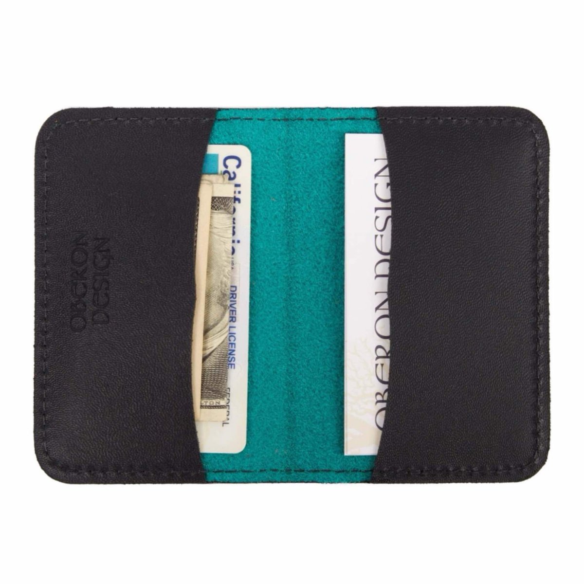 Oberon Design Leather Business Card Holder, Mini Wallet, Hokusai Wave Teal Oberon Design Leather Business Card Holder, Mini Wallet, Hokusai Wave Teal