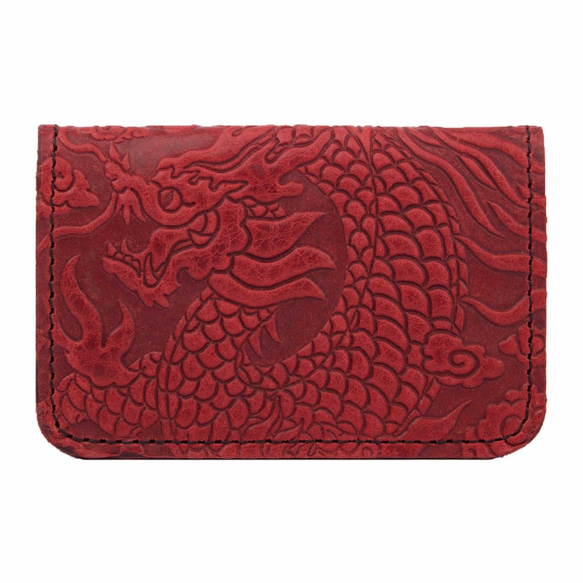 Leather Card Holder Mini Wallet, Cloud Dragon in Red adventure leather