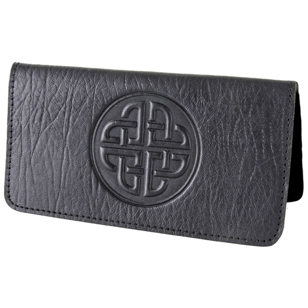 Oberon Design Leather Checkbook Cover, Celtic Braid, Made in The USA Wine - Card Pockets