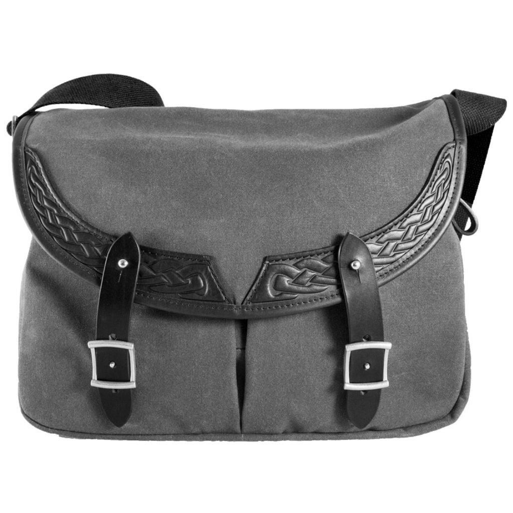 Oberon Design Crosstown Messenger Bag, Waxed Canvas &amp; Leather, Celtic Braid, Black &amp; Charcoal