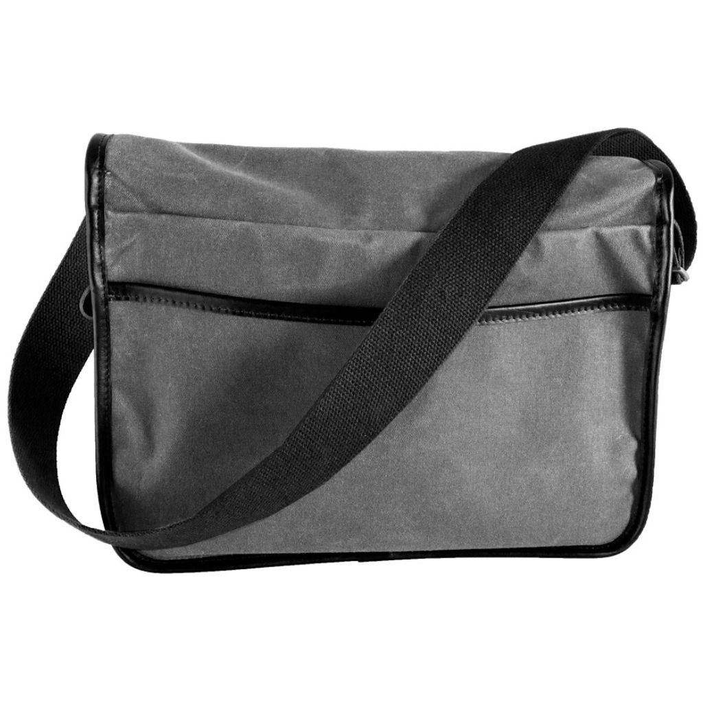 Oberon Design Crosstown Messenger Bag, Waxed Canvas &amp; Leather, Black &amp; Charcoal Back