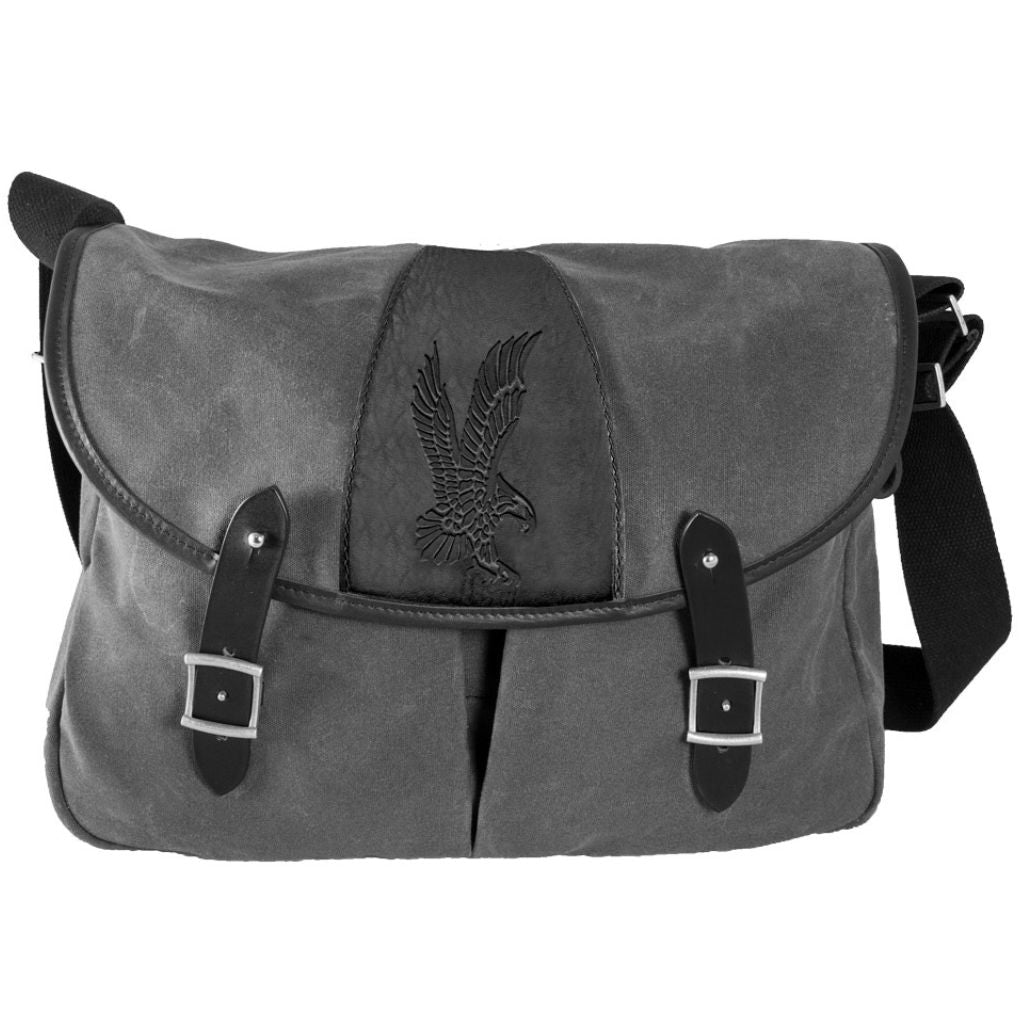 Limited Edition Messenger Bag, Waxed Canvas &amp; Leather, Crosstown, Eagle - Charcoal &amp; Black - Oberon Design