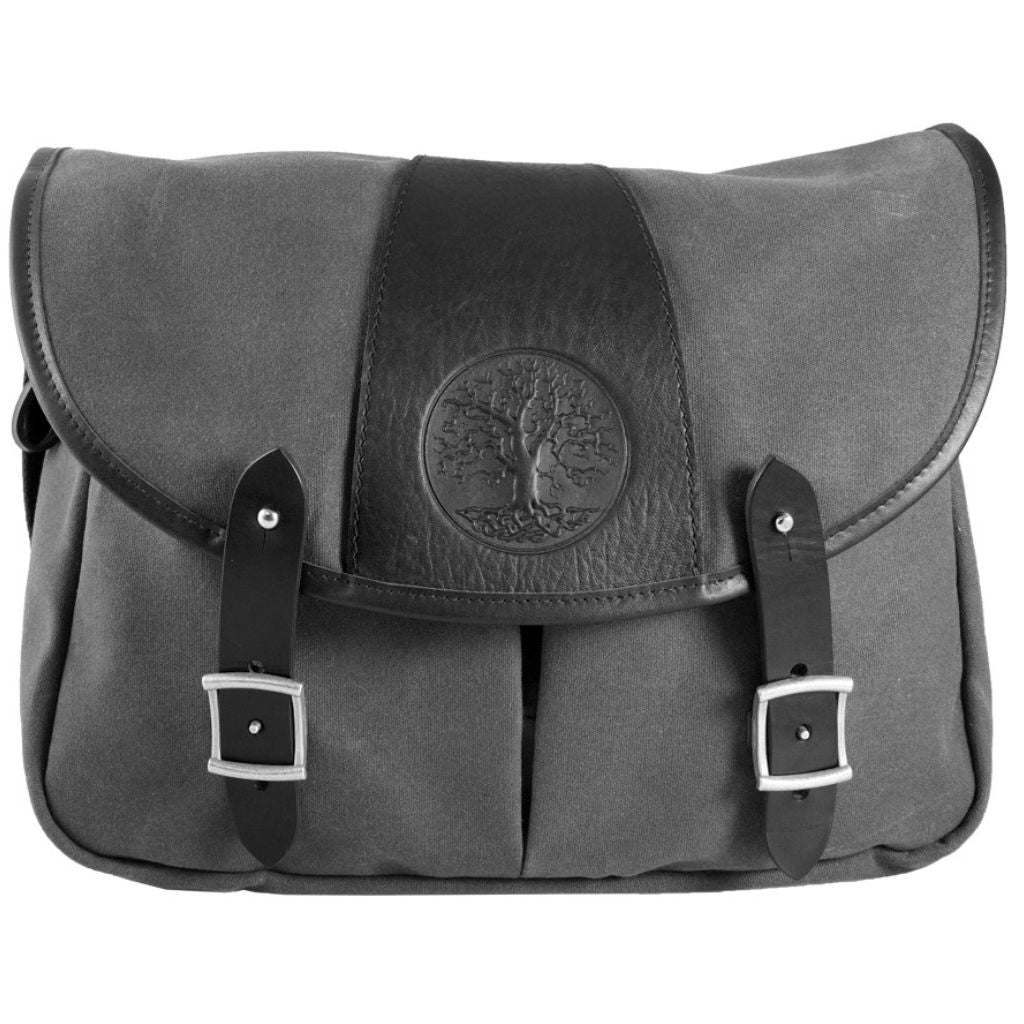 Oberon Design Crosstown Messenger Bag, Waxed Canvas &amp; Leather, Tree of Life, Black &amp; Charcoal
