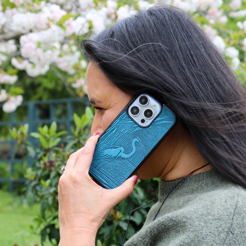Oberon Design Leather iPhone Case, Hand-Crafted, Dragonfly Pond iPhone 13 Pro / Blue Oberon Design Leather iPhone Case, Hand-Crafted, Dragonfly Pond iPhone 13 Pro / Blue