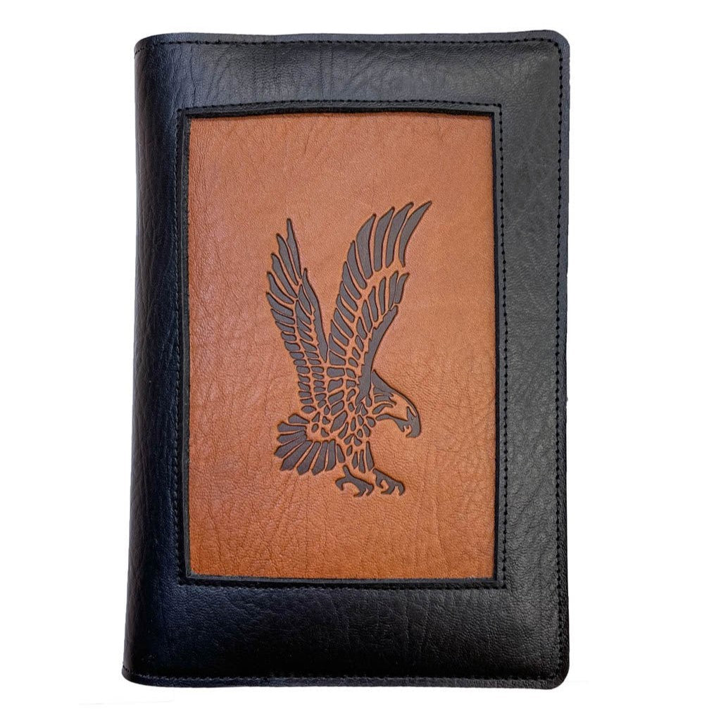 Leather shoulder bag with all-over embossed eagle