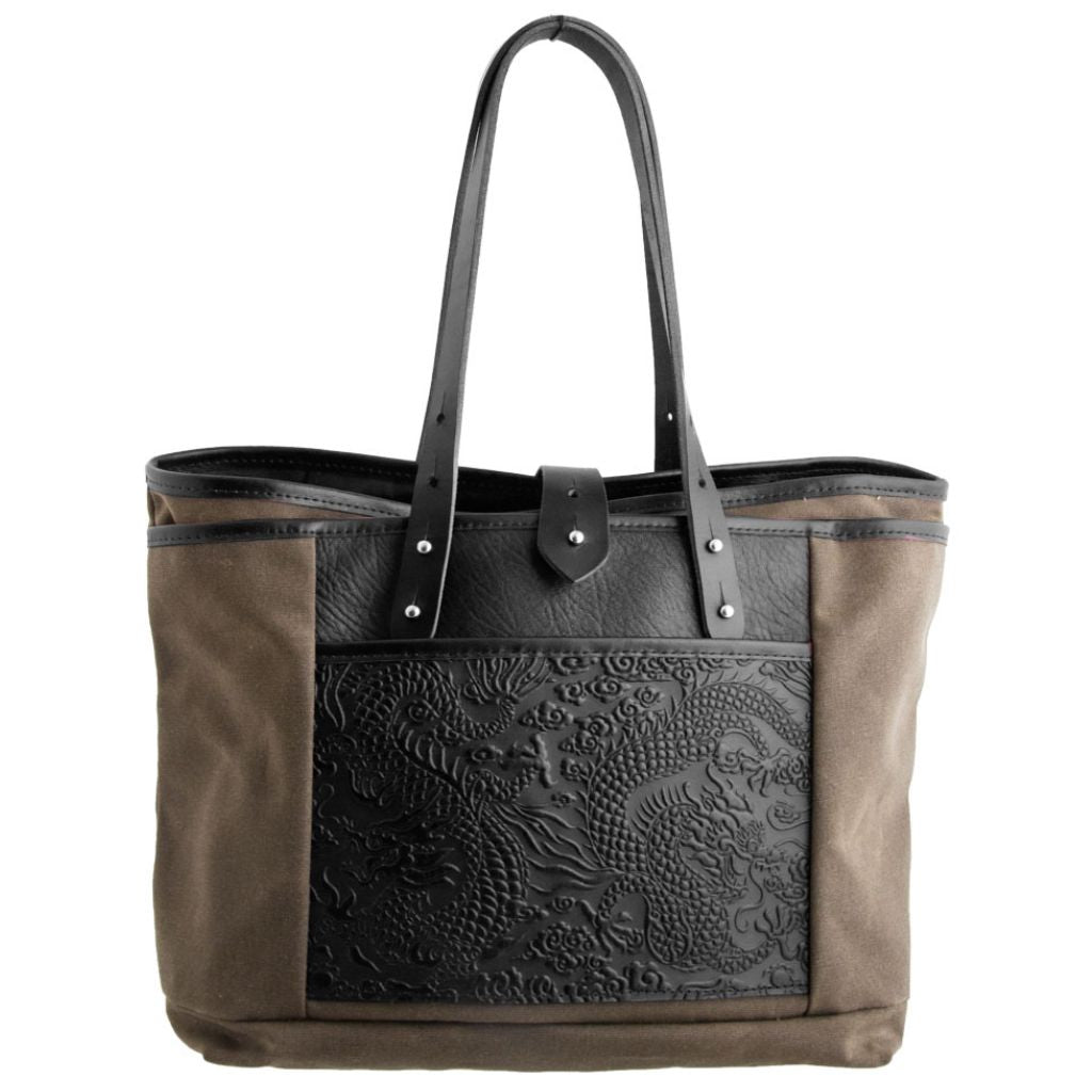Waxed Canvas and Leather Everyday Tote, Cloud Dragon, 3 Colors