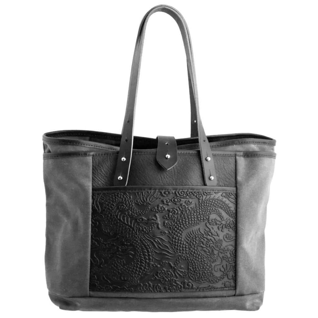 Waxed Canvas and Leather Everyday Tote, Cloud Dragon, 3 Colors