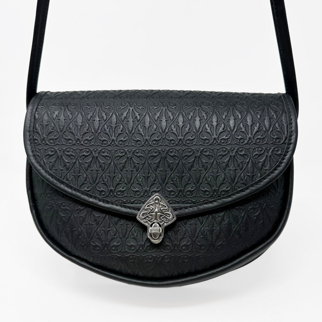 Leather Crossbody Handbag, Lilah Art Nouveau Tapestry design in black
