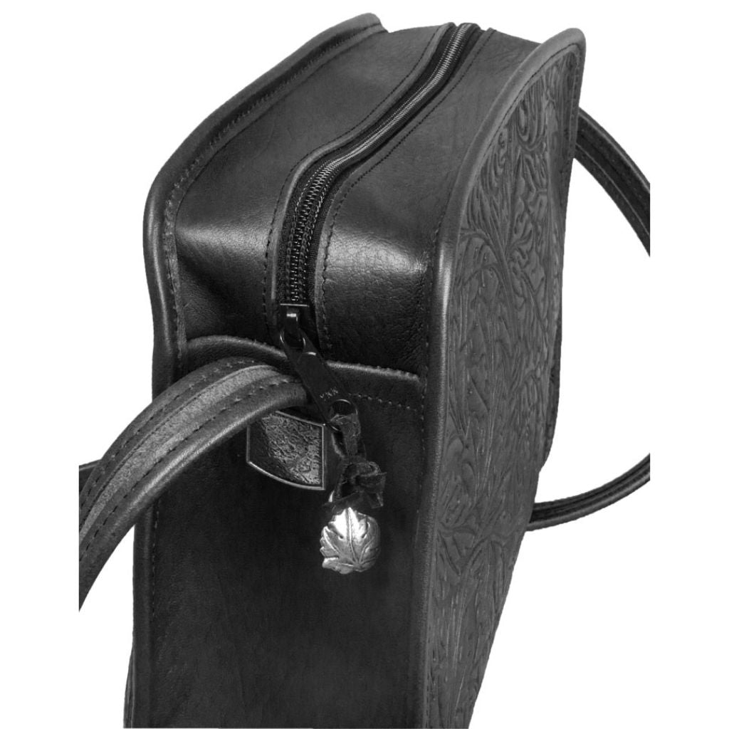 Retro Crossbody, Acanthus Leaf, Black - Zipper Detail