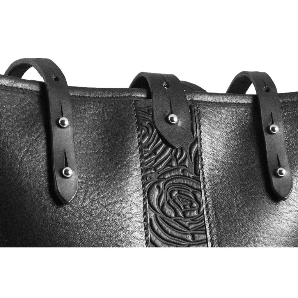 Leather Handbag, Sonoma Tote, Wild Rose in Black, Up Close Detailed Studs