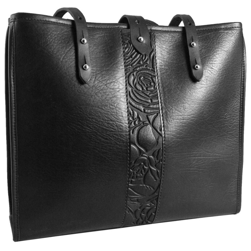 Leather Handbag, Sonoma Tote, Wild Rose in Black, Closed &amp; Front View