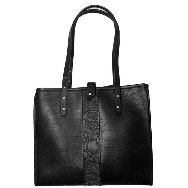 Oberon Design Leather Women's Handbag, Sonoma Tote, Wild Rose in Black