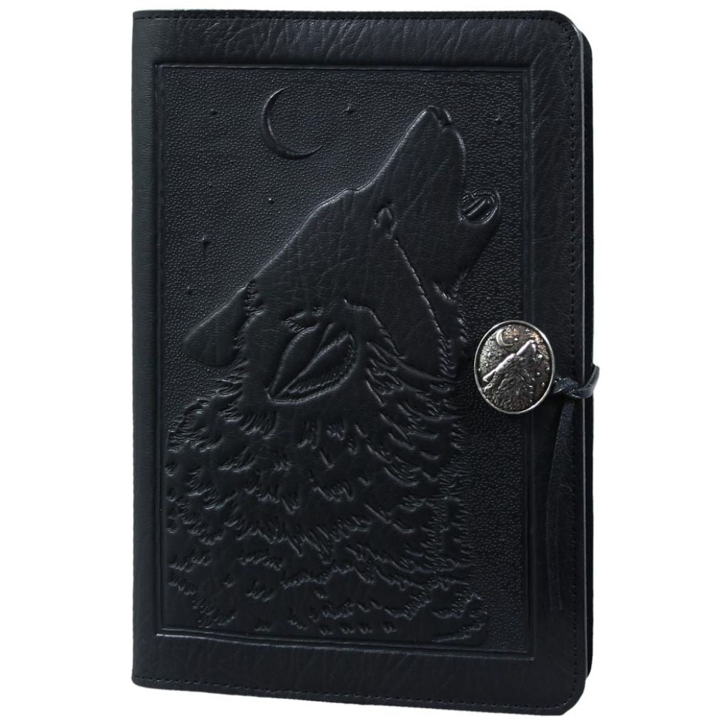 Leather Refillable Journal Notebook, Singing Wolf