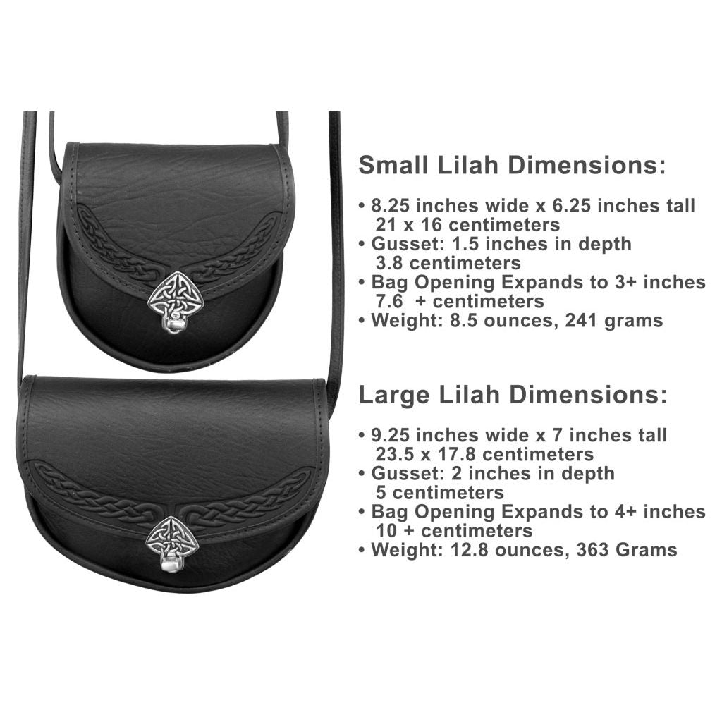 Oberon Design Leather Women&#39;s Crossbody Handbag, Black Celtic Lilah , Dimensions Graphic