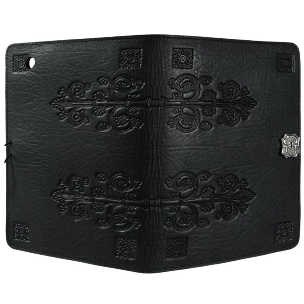 Oberon Design Leather iPad Mini Cover, Case, da Vinci, Black - Open