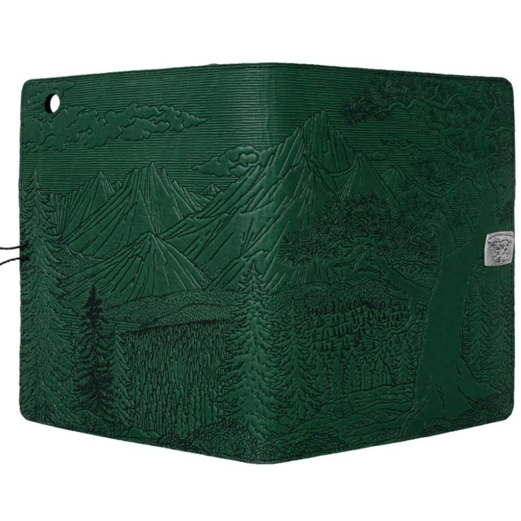 Oberon Design Leather iPad Mini Cover, Case, High Sierra, Green - Open