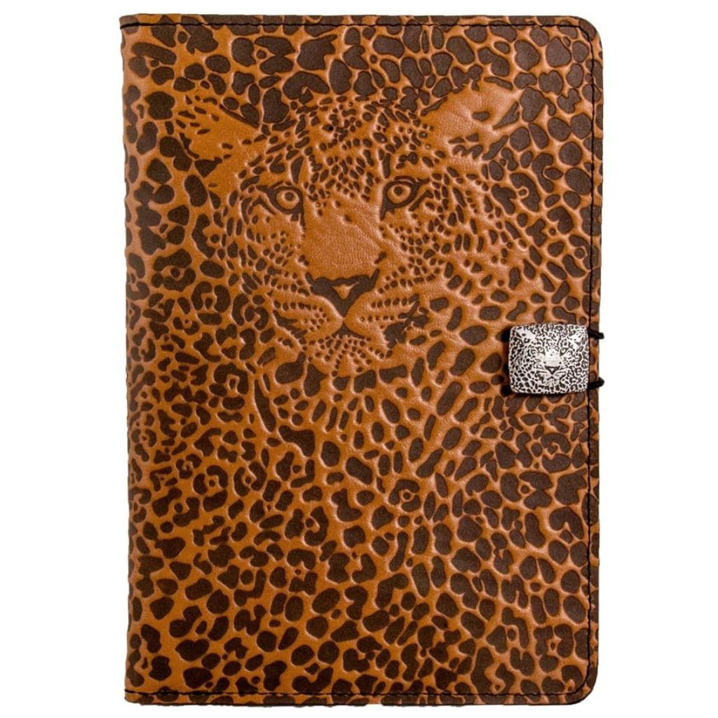 Oberon Design Leather iPad Mini Cover, Case, Leopard, Saddle