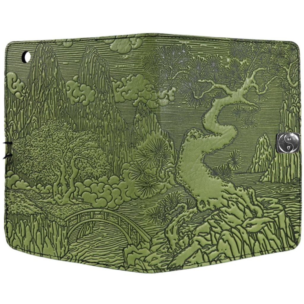Oberon Design Leather iPad Mini Cover, Case, River Garden, Fern - Open