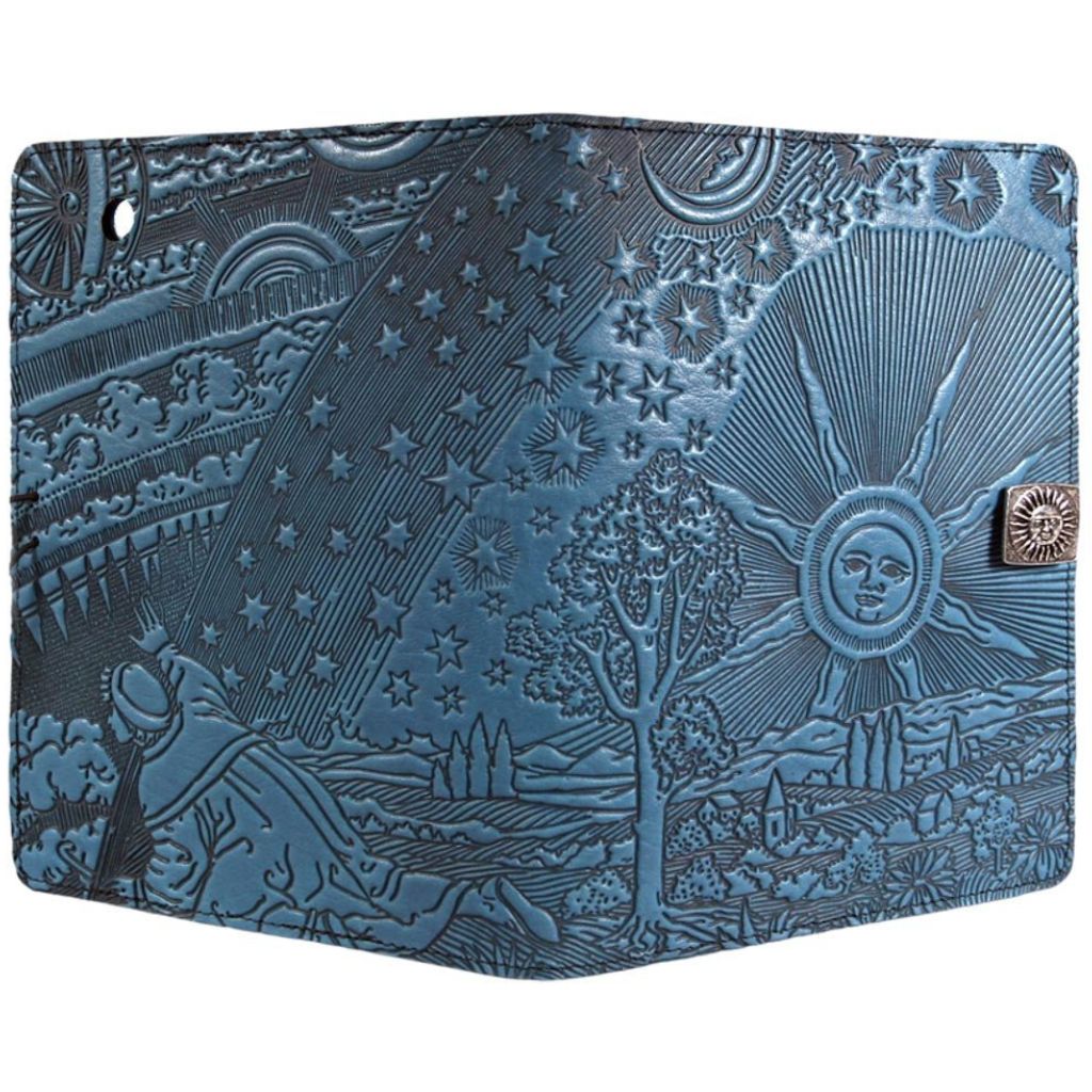 Oberon Design Leather iPad Mini Cover, Case, Roof of Heaven, Blue - Open